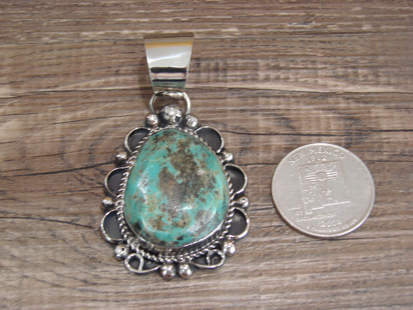 Navajo Indian Nickel Silver & Turquoise Pendant - Cleveland