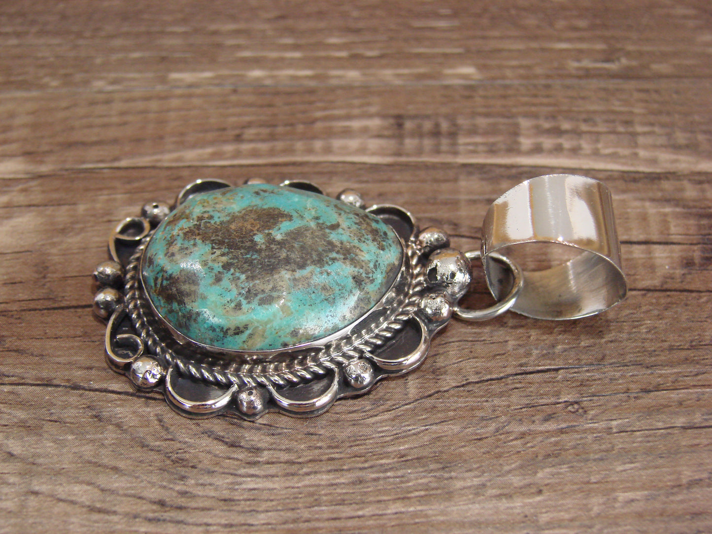 Navajo Indian Nickel Silver & Turquoise Pendant - Cleveland