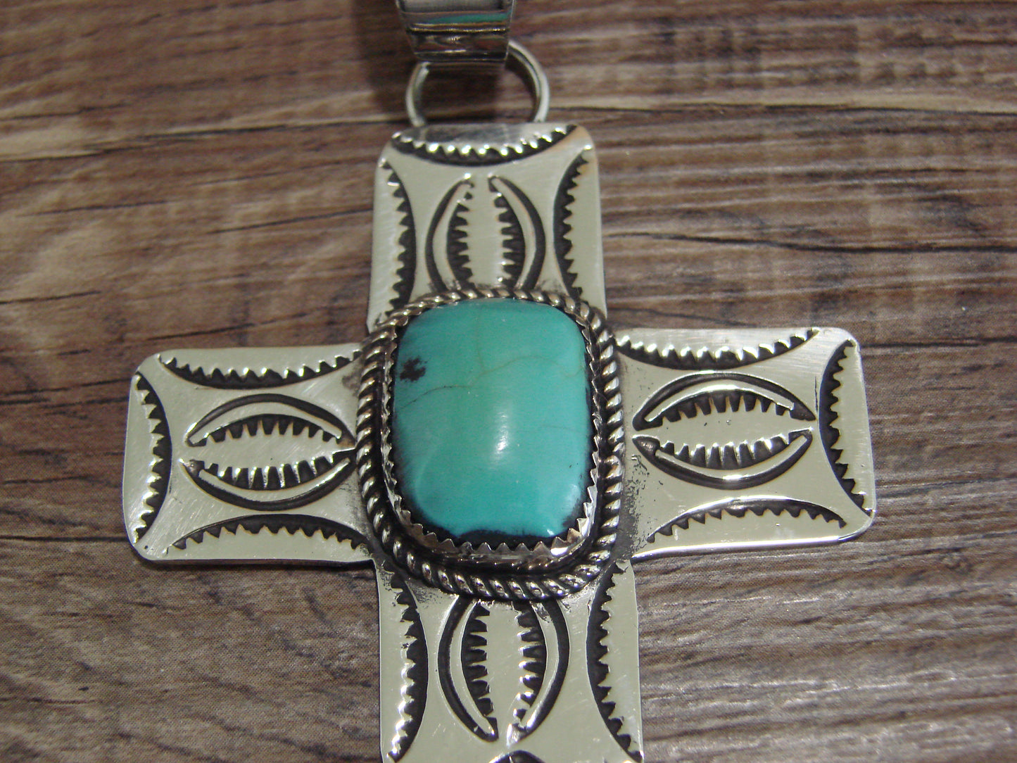 Large Navajo Nickel Silver & Turquoise Cross Pendant - Cleveland