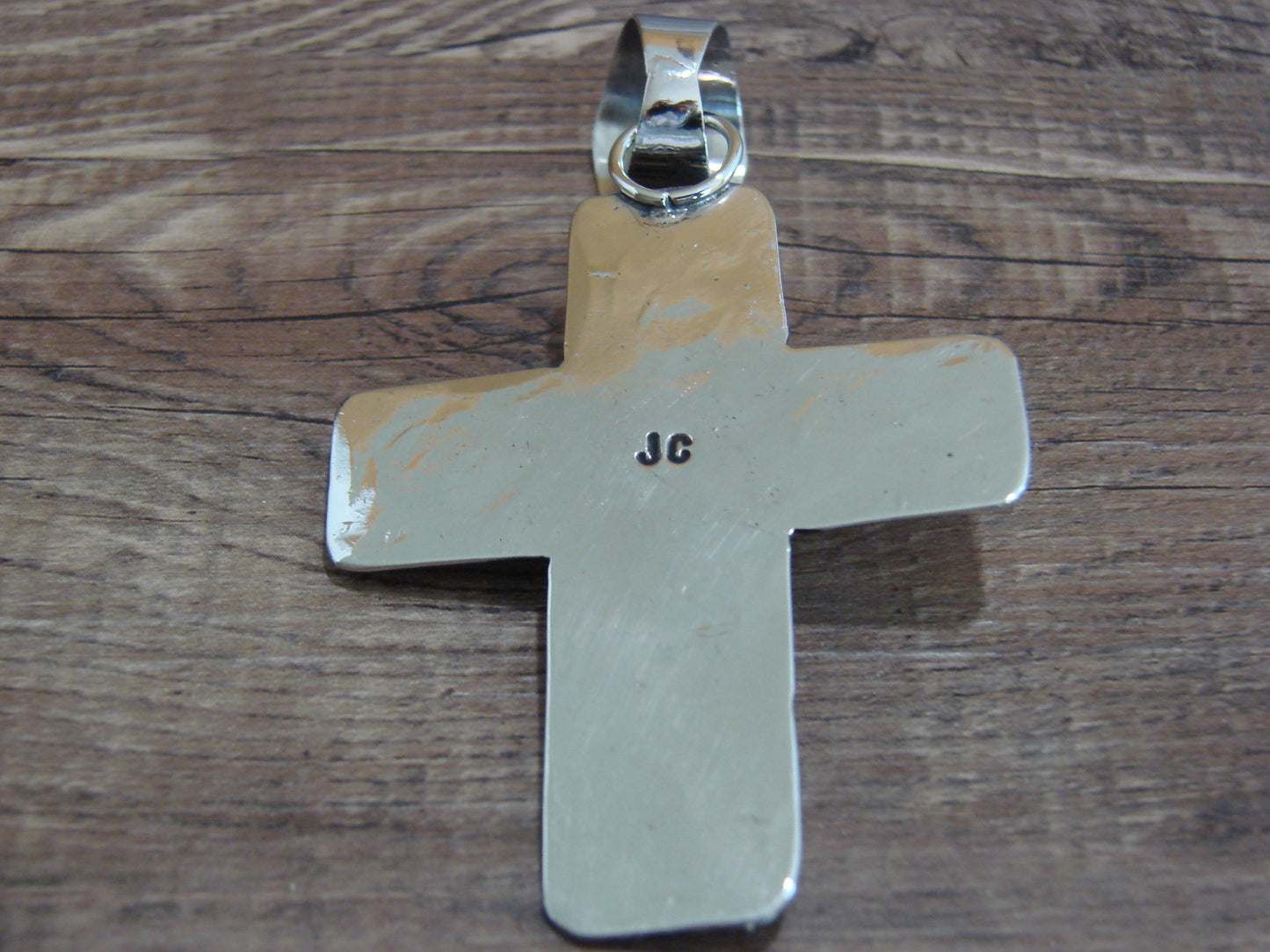 Large Navajo Nickel Silver & Turquoise Cross Pendant - Cleveland