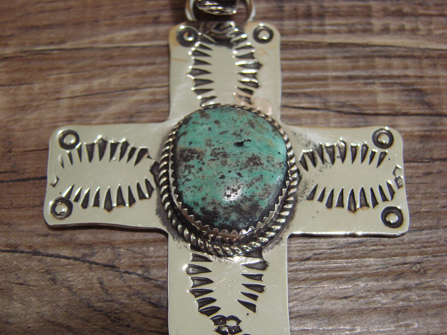 Large Navajo Nickel Silver & Turquoise Cross Pendant - Cleveland
