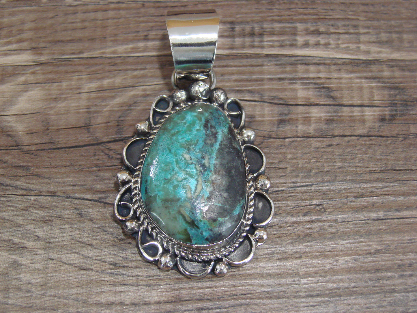 Navajo Indian Nickel Silver & Turquoise Pendant - Cleveland