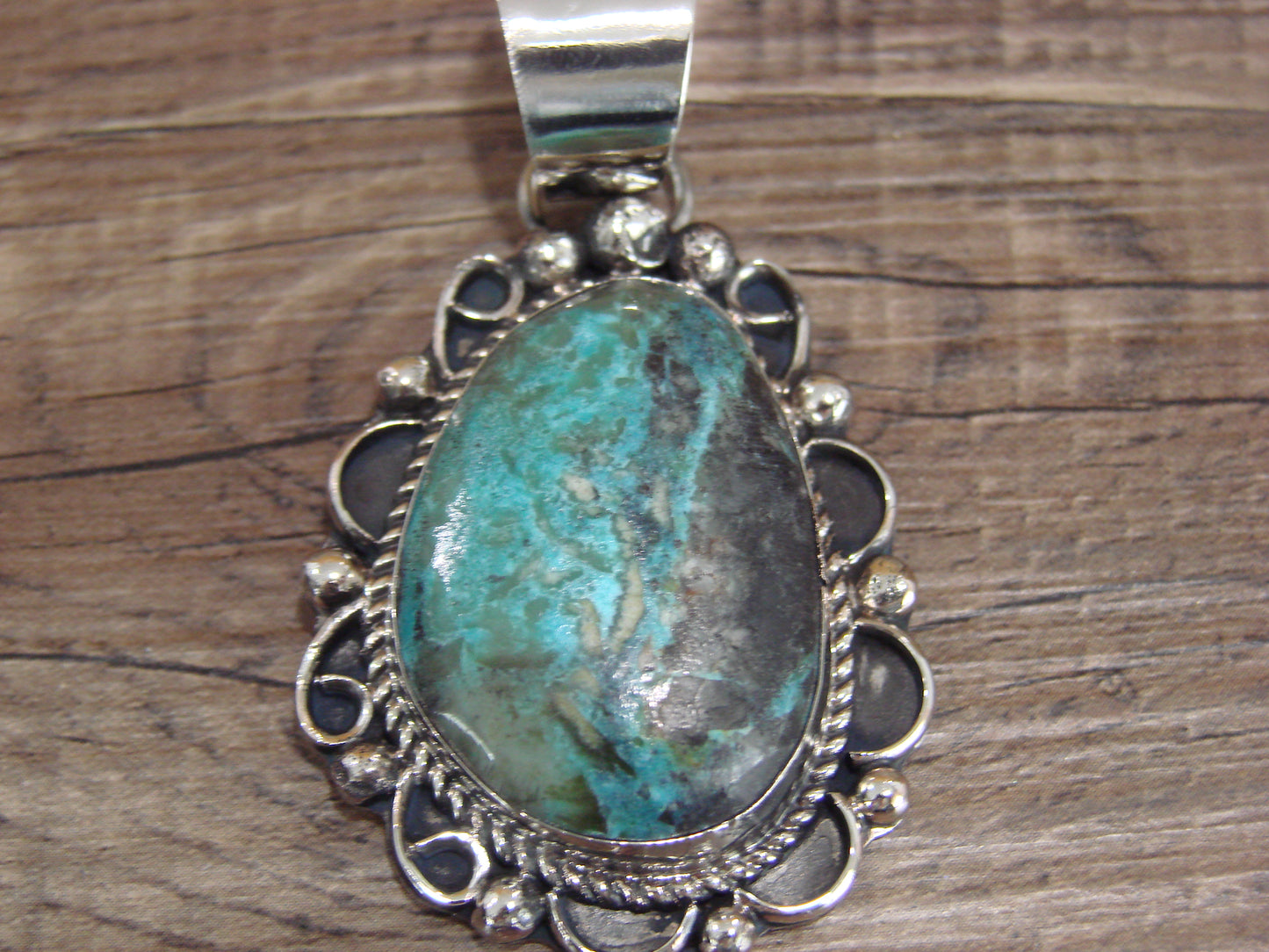 Navajo Indian Nickel Silver & Turquoise Pendant - Cleveland