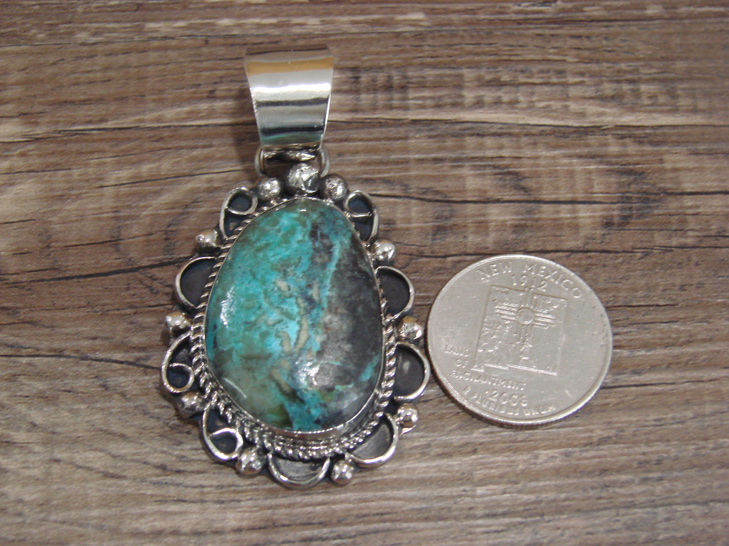 Navajo Indian Nickel Silver & Turquoise Pendant - Cleveland