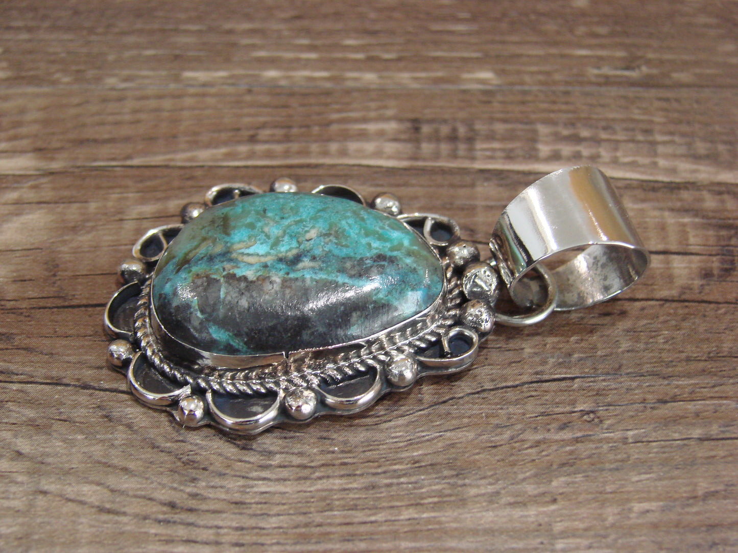 Navajo Indian Nickel Silver & Turquoise Pendant - Cleveland