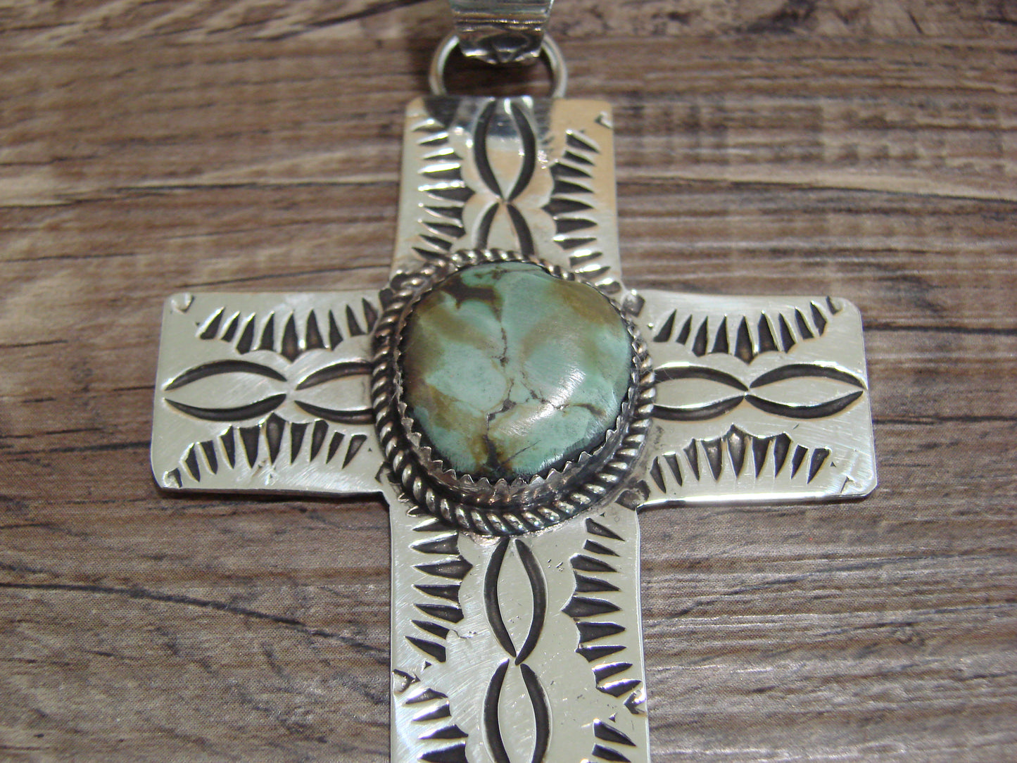 Large Navajo Nickel Silver & Turquoise Cross Pendant - Cleveland