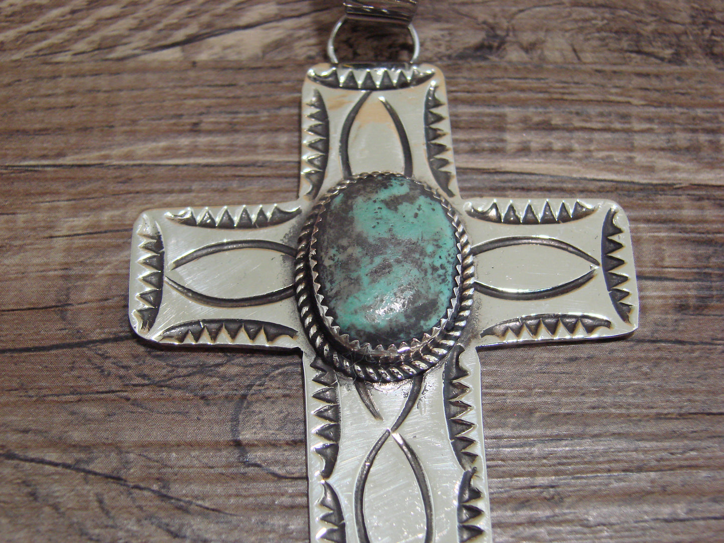 Large Navajo Nickel Silver & Turquoise Cross Pendant - Cleveland