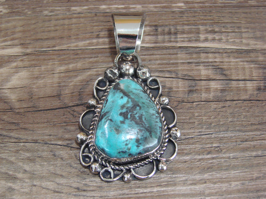 Navajo Indian Nickel Silver & Turquoise Pendant - Cleveland