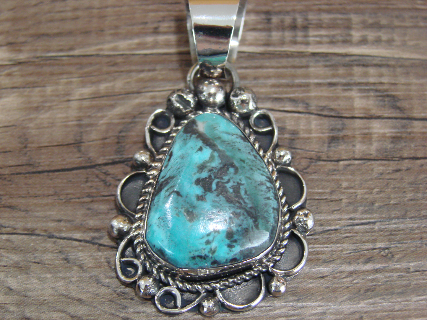 Navajo Indian Nickel Silver & Turquoise Pendant - Cleveland
