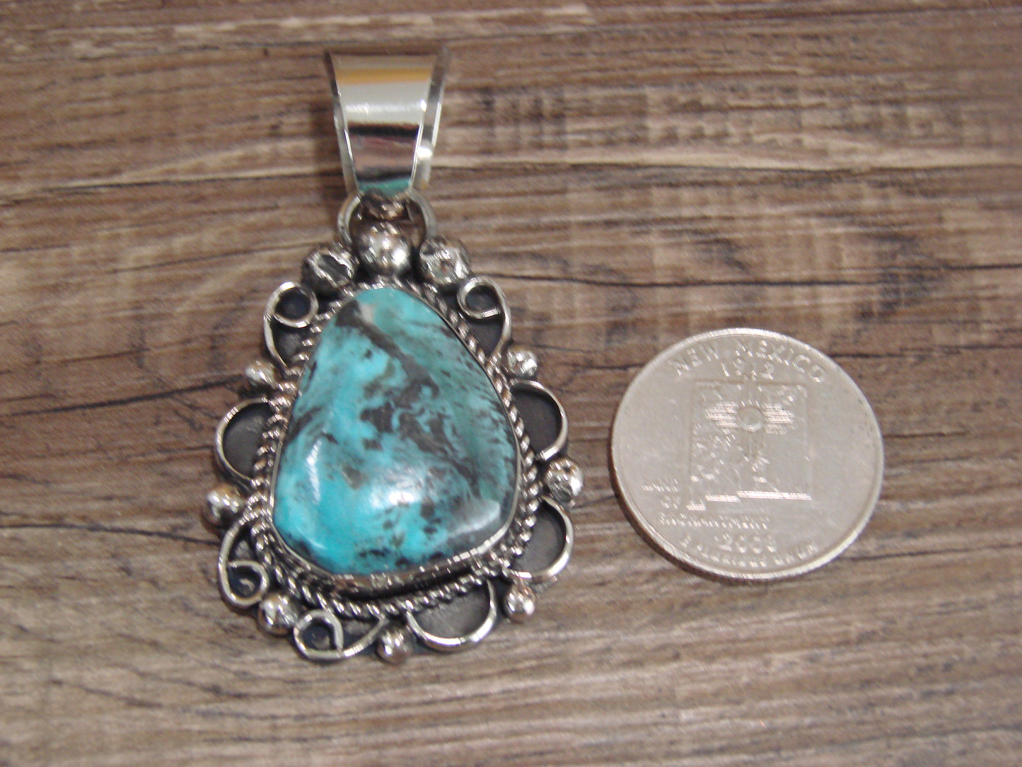 Navajo Indian Nickel Silver & Turquoise Pendant - Cleveland