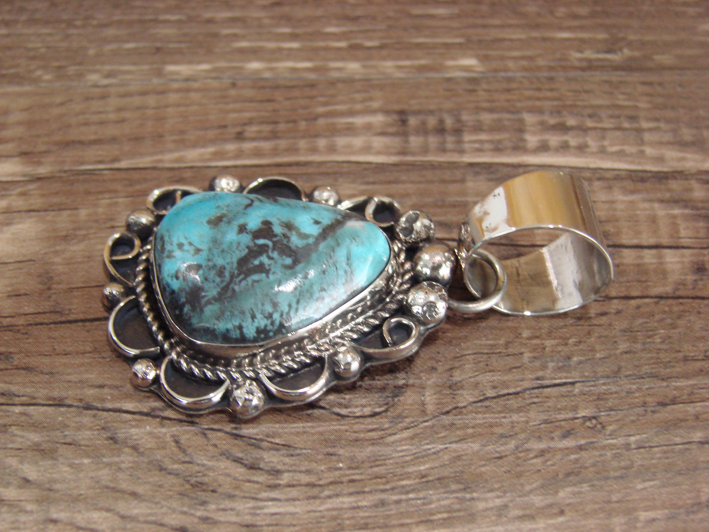 Navajo Indian Nickel Silver & Turquoise Pendant - Cleveland