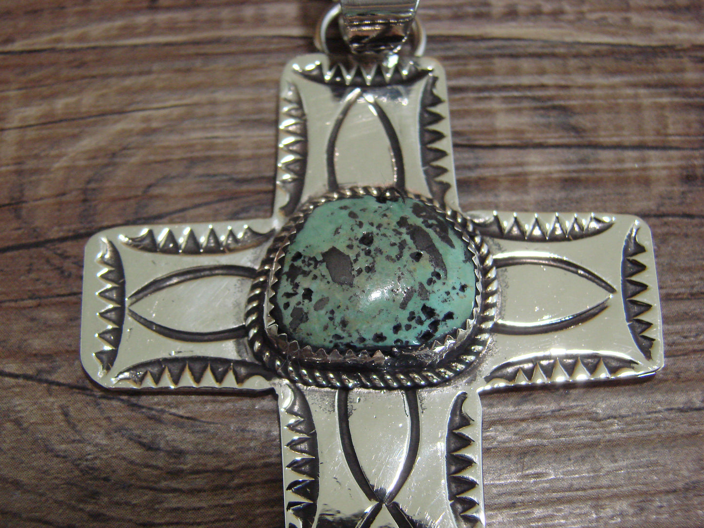 Large Navajo Nickel Silver & Turquoise Cross Pendant - Cleveland