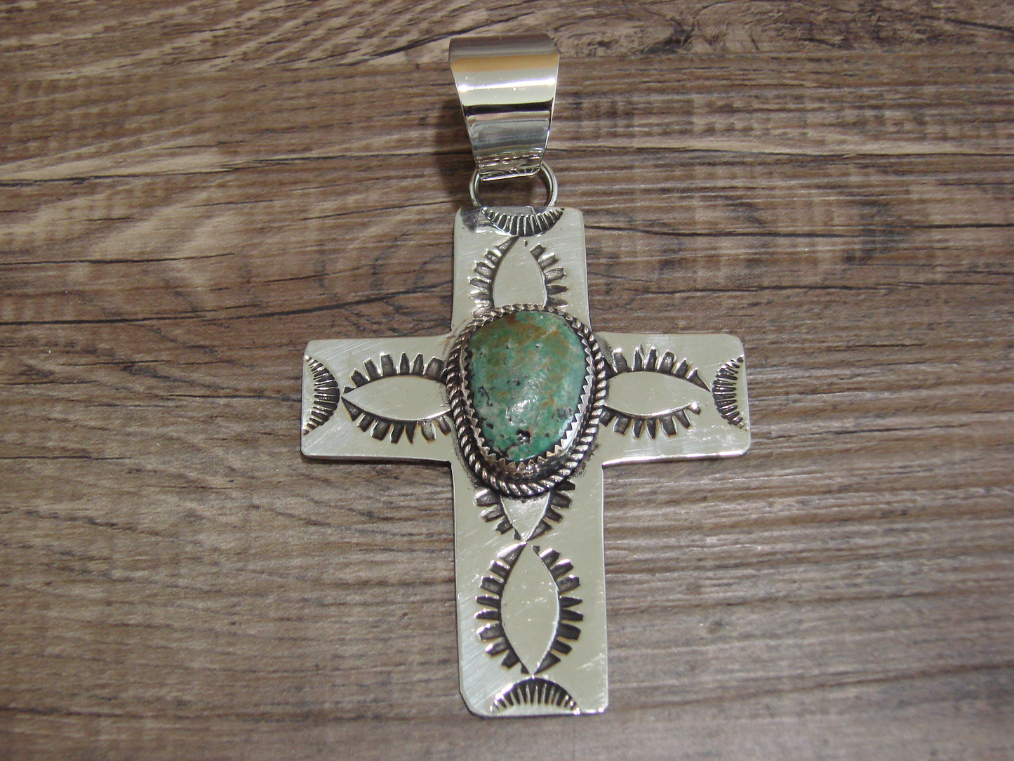 Large Navajo Nickel Silver & Turquoise Cross Pendant - Cleveland