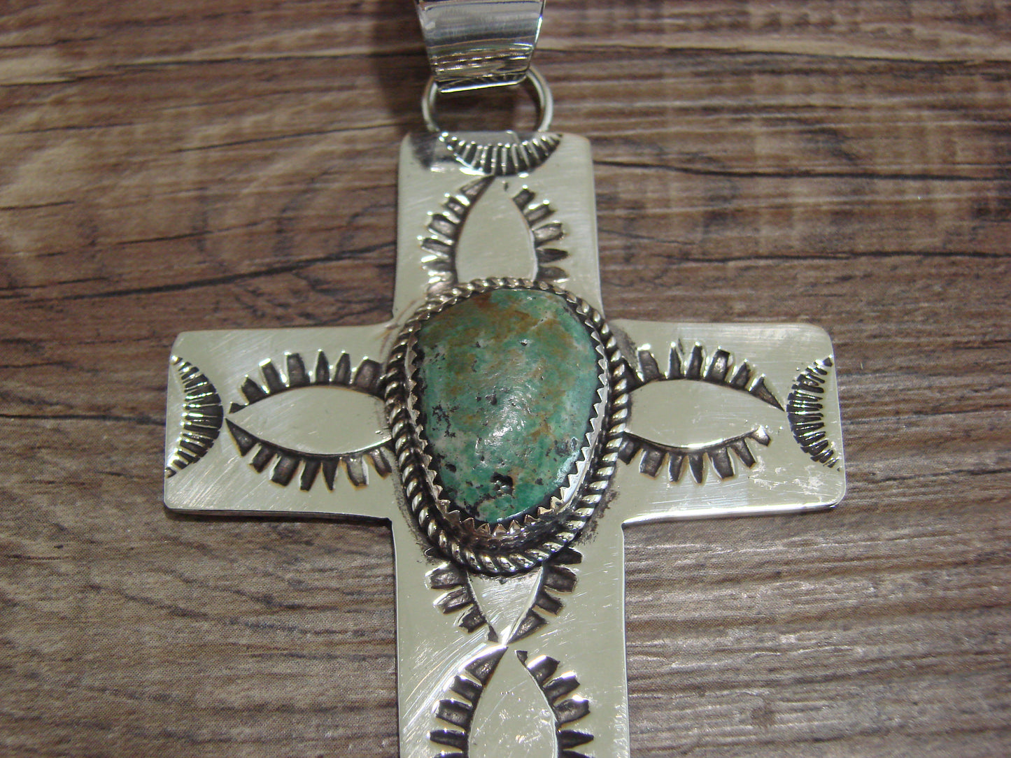 Large Navajo Nickel Silver & Turquoise Cross Pendant - Cleveland