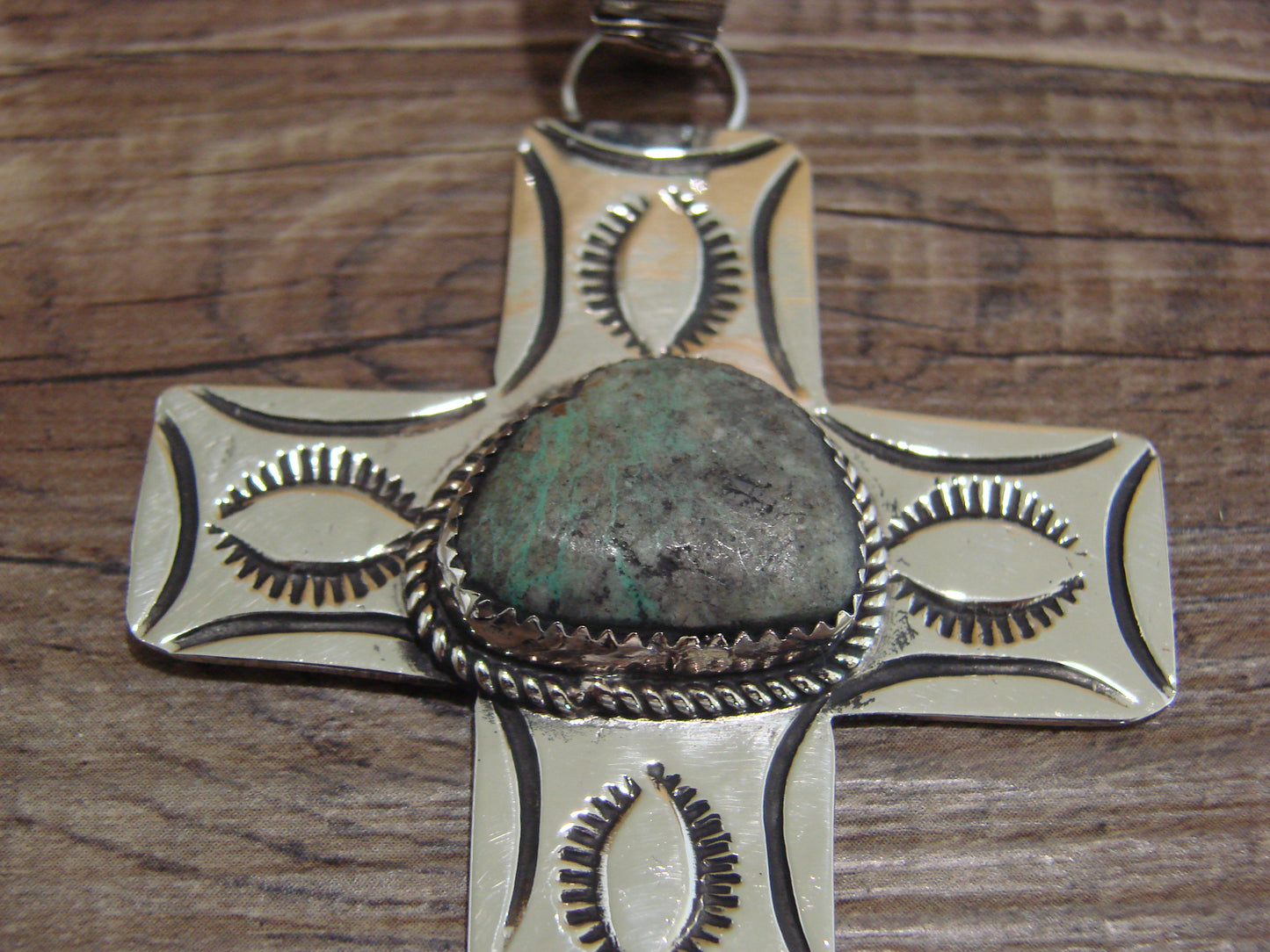 Large Navajo Nickel Silver & Turquoise Cross Pendant - Cleveland