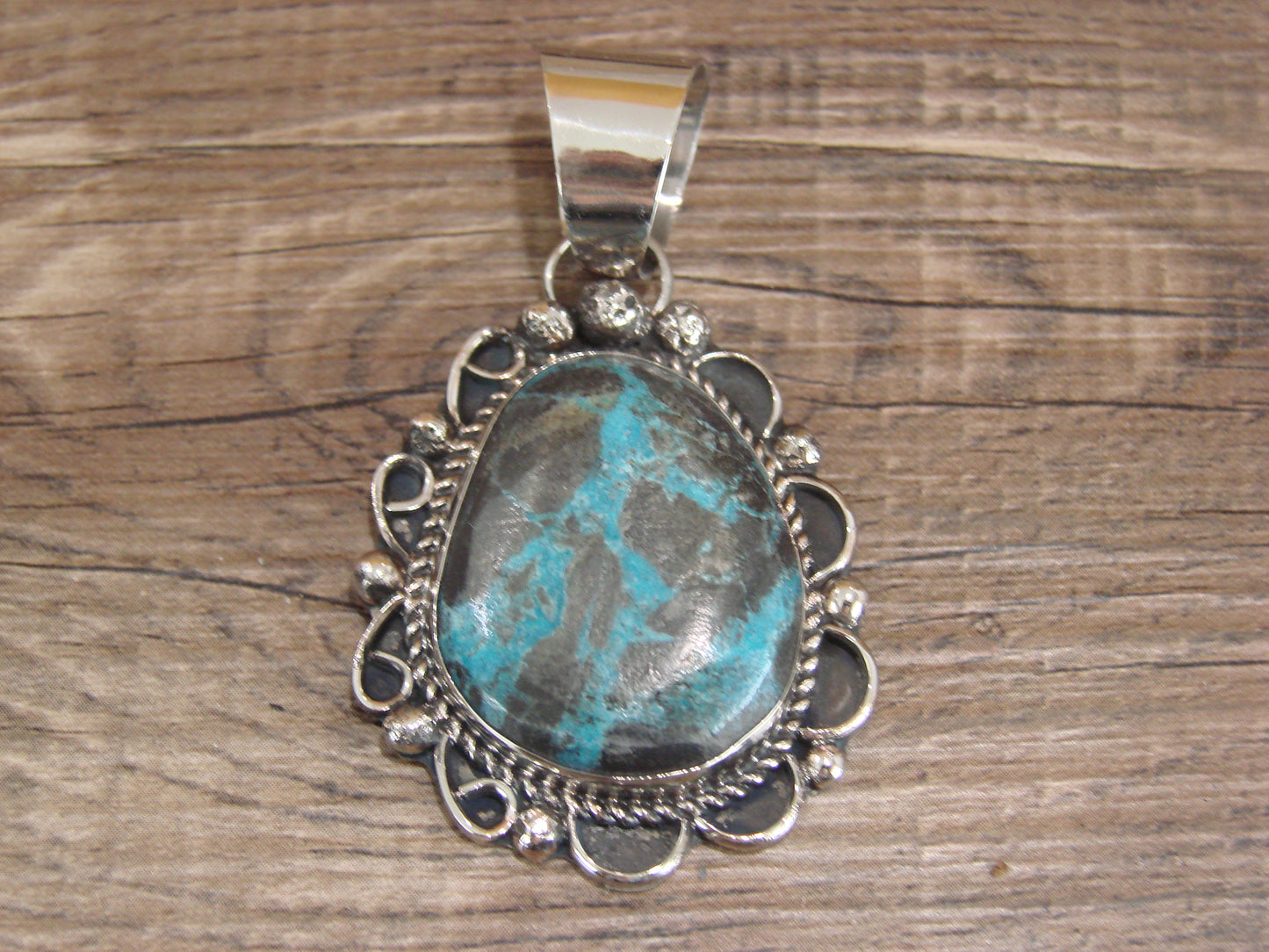Navajo Indian Nickel Silver & Turquoise Pendant - Cleveland
