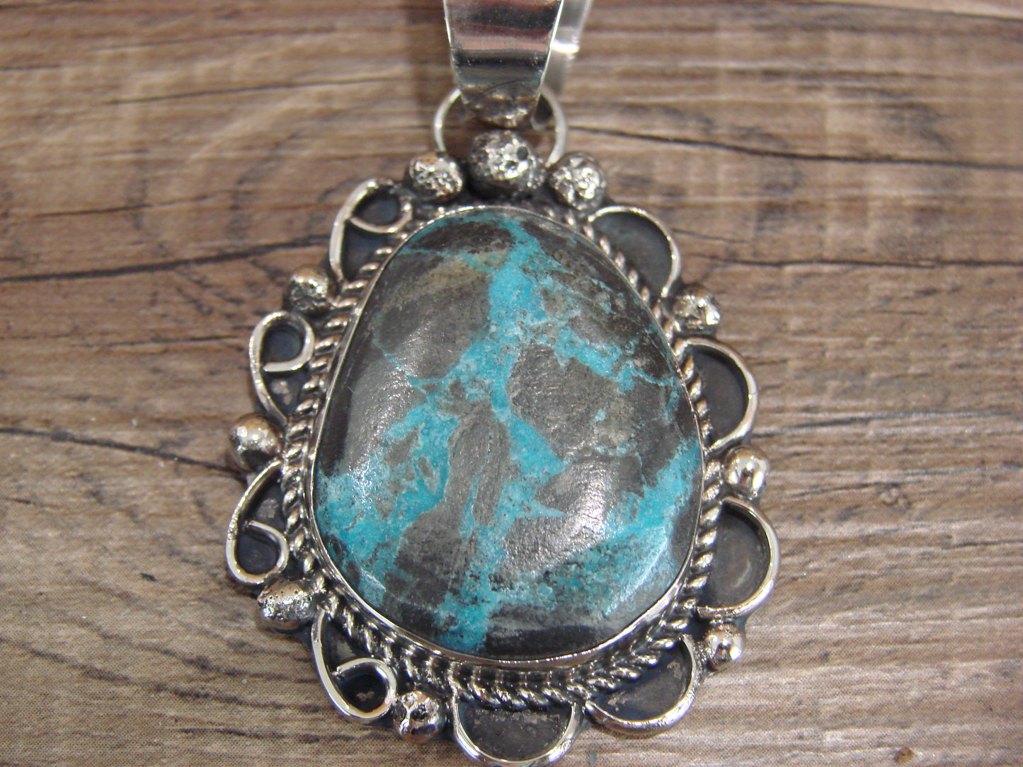 Navajo Indian Nickel Silver & Turquoise Pendant - Cleveland