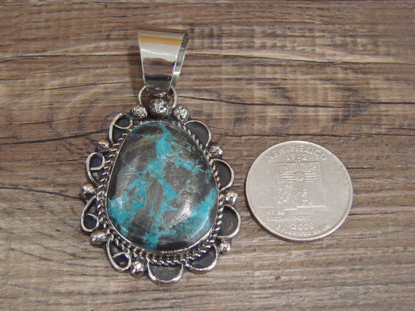 Navajo Indian Nickel Silver & Turquoise Pendant - Cleveland