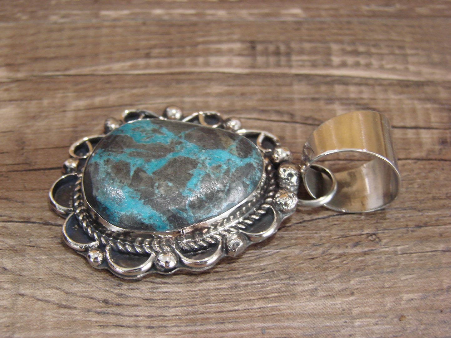 Navajo Indian Nickel Silver & Turquoise Pendant - Cleveland