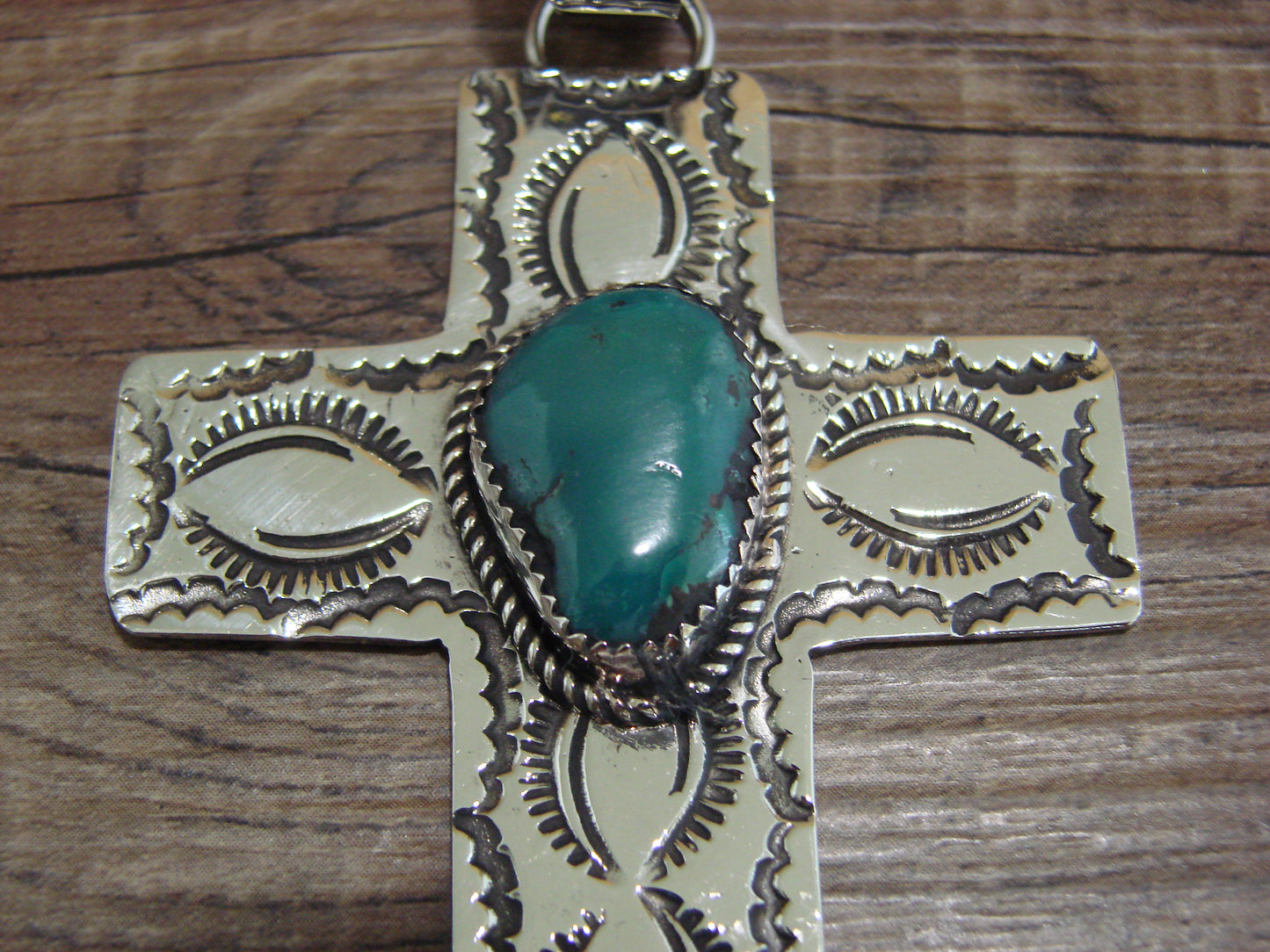 Large Navajo Nickel Silver & Turquoise Cross Pendant - Cleveland