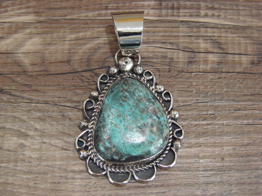 Navajo Indian Nickel Silver & Turquoise Pendant - Cleveland