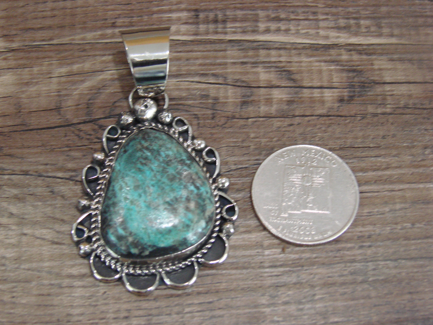Navajo Indian Nickel Silver & Turquoise Pendant - Cleveland
