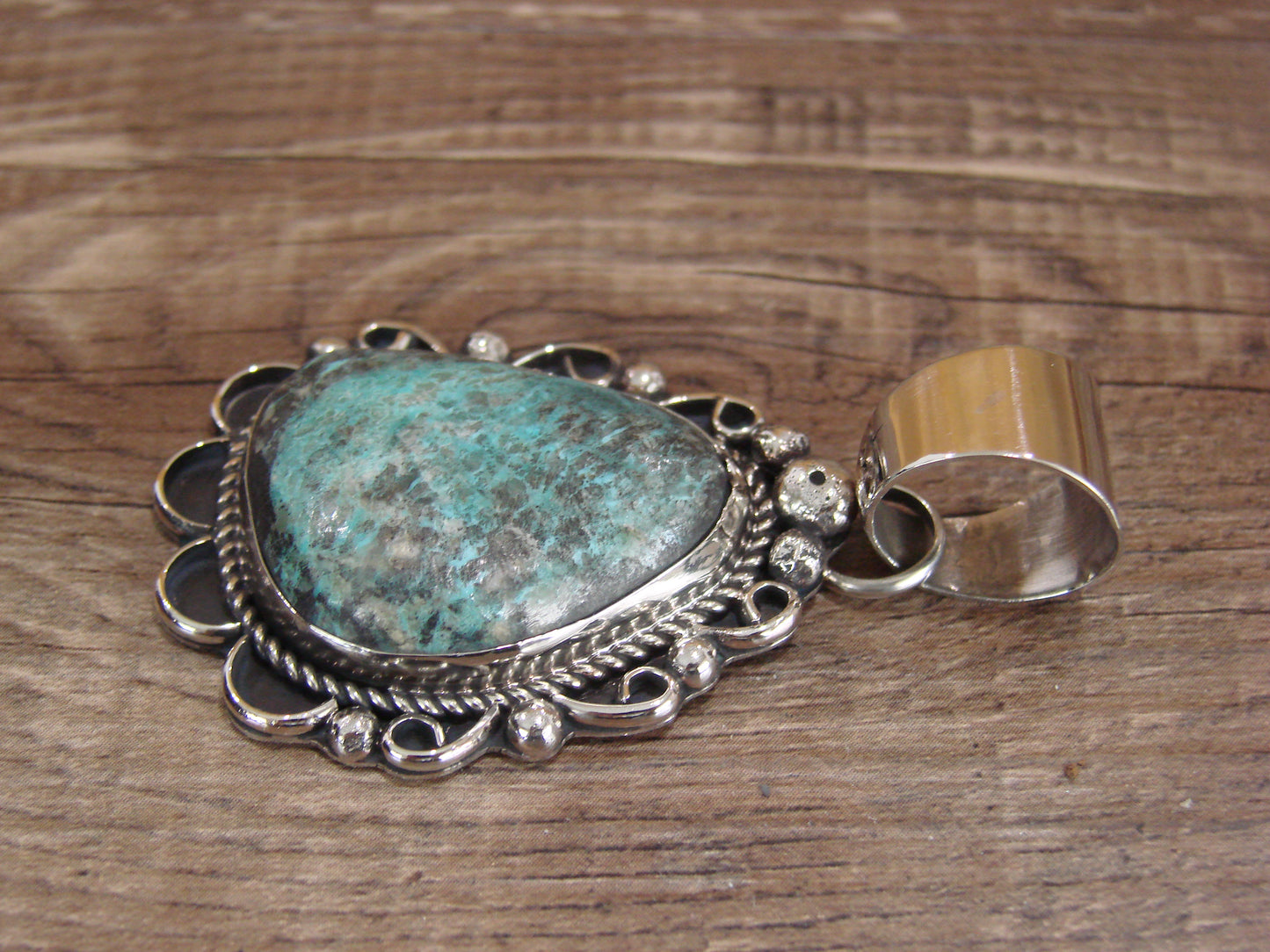 Navajo Indian Nickel Silver & Turquoise Pendant - Cleveland