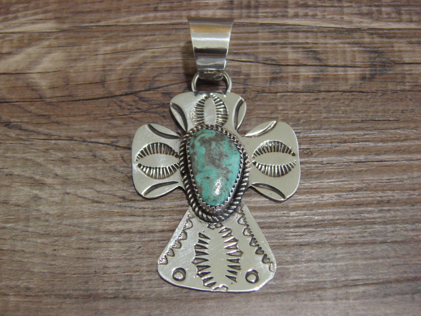 Navajo Nickel Silver & Turquoise Cross Pendant - Cleveland