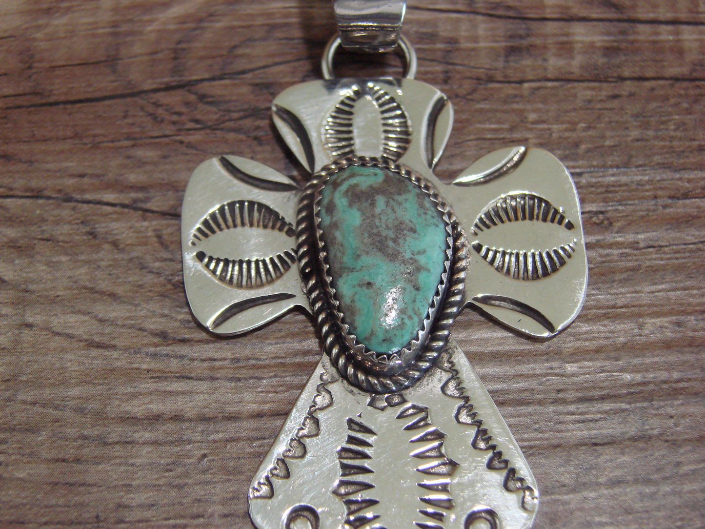 Navajo Nickel Silver & Turquoise Cross Pendant - Cleveland
