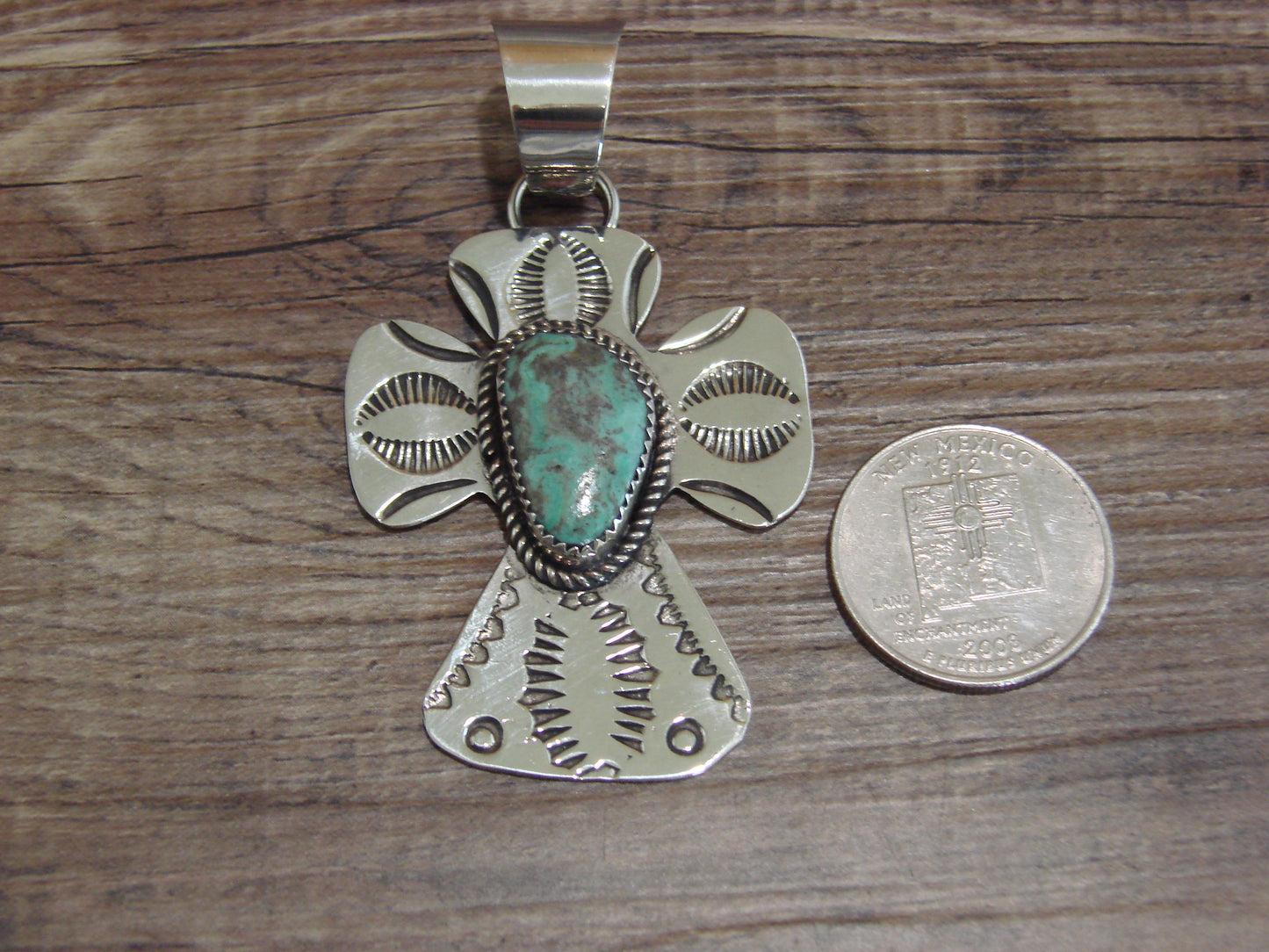 Navajo Nickel Silver & Turquoise Cross Pendant - Cleveland