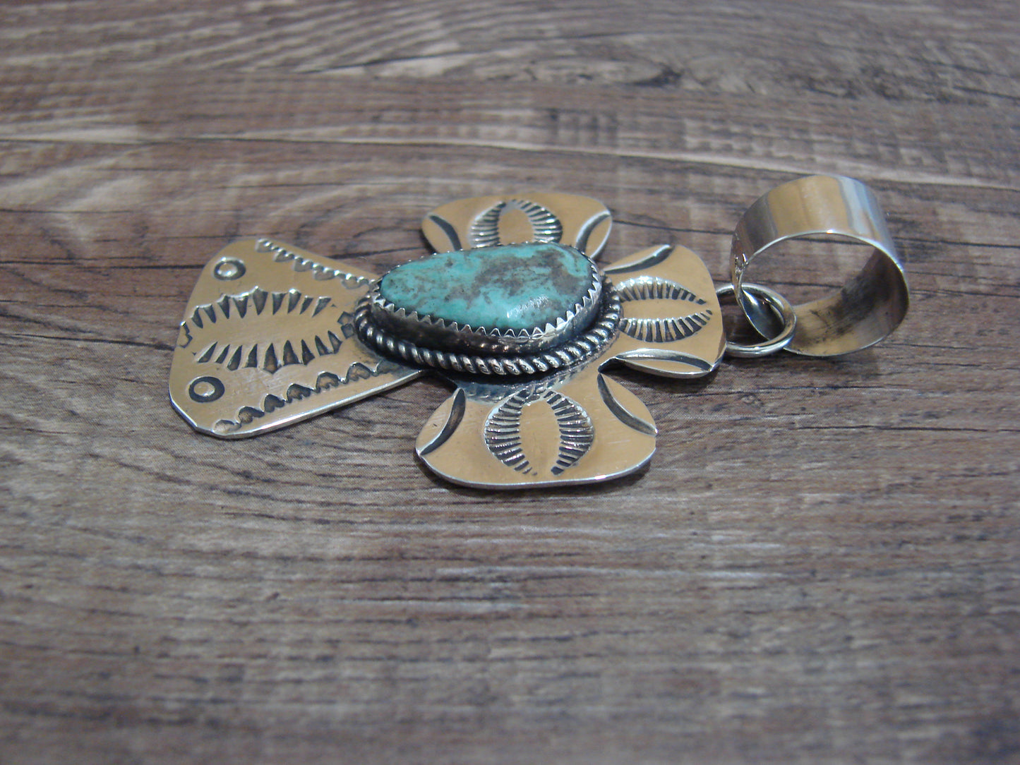 Navajo Nickel Silver & Turquoise Cross Pendant - Cleveland