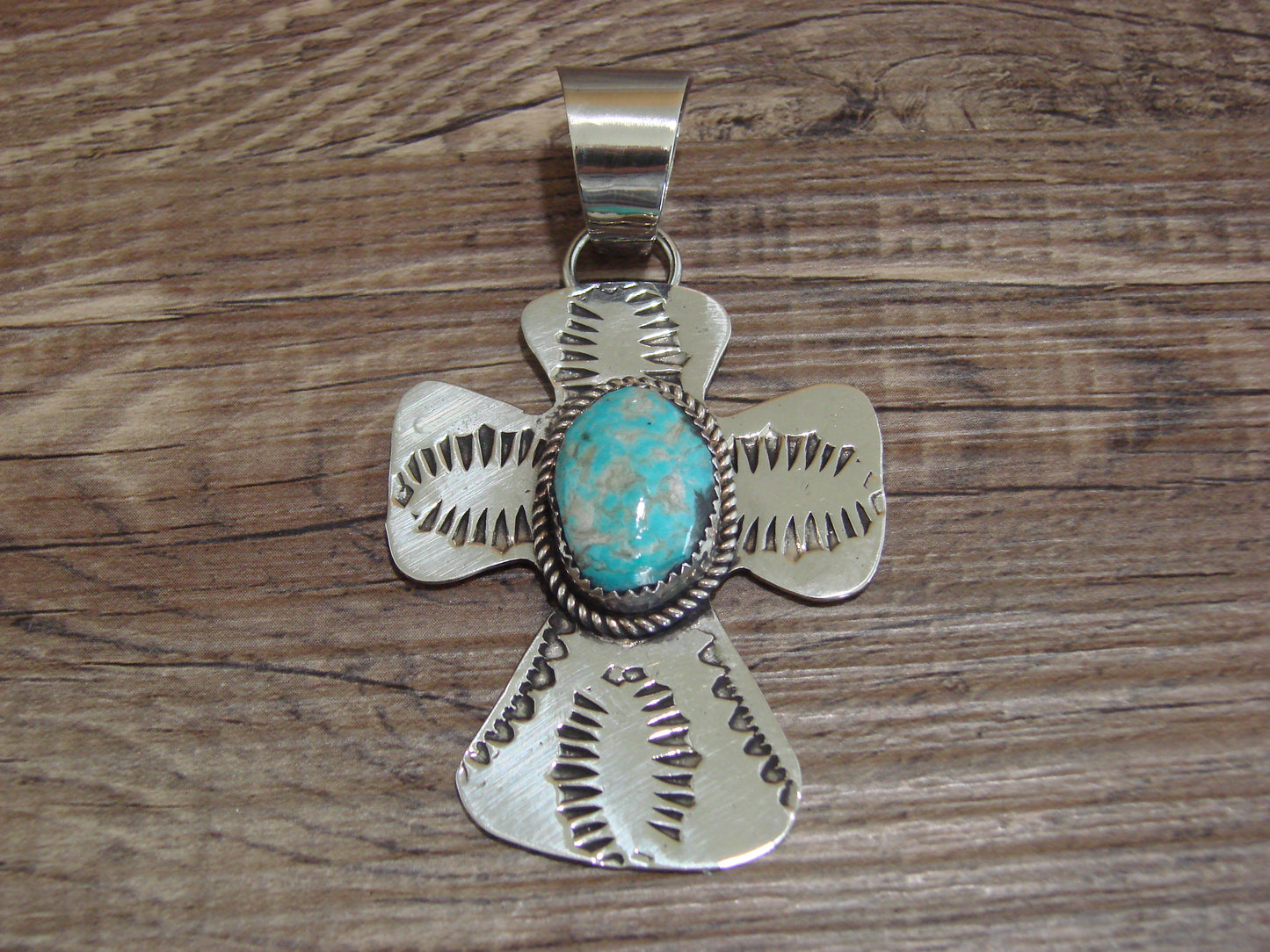 Navajo Nickel Silver & Turquoise Cross Pendant - Cleveland