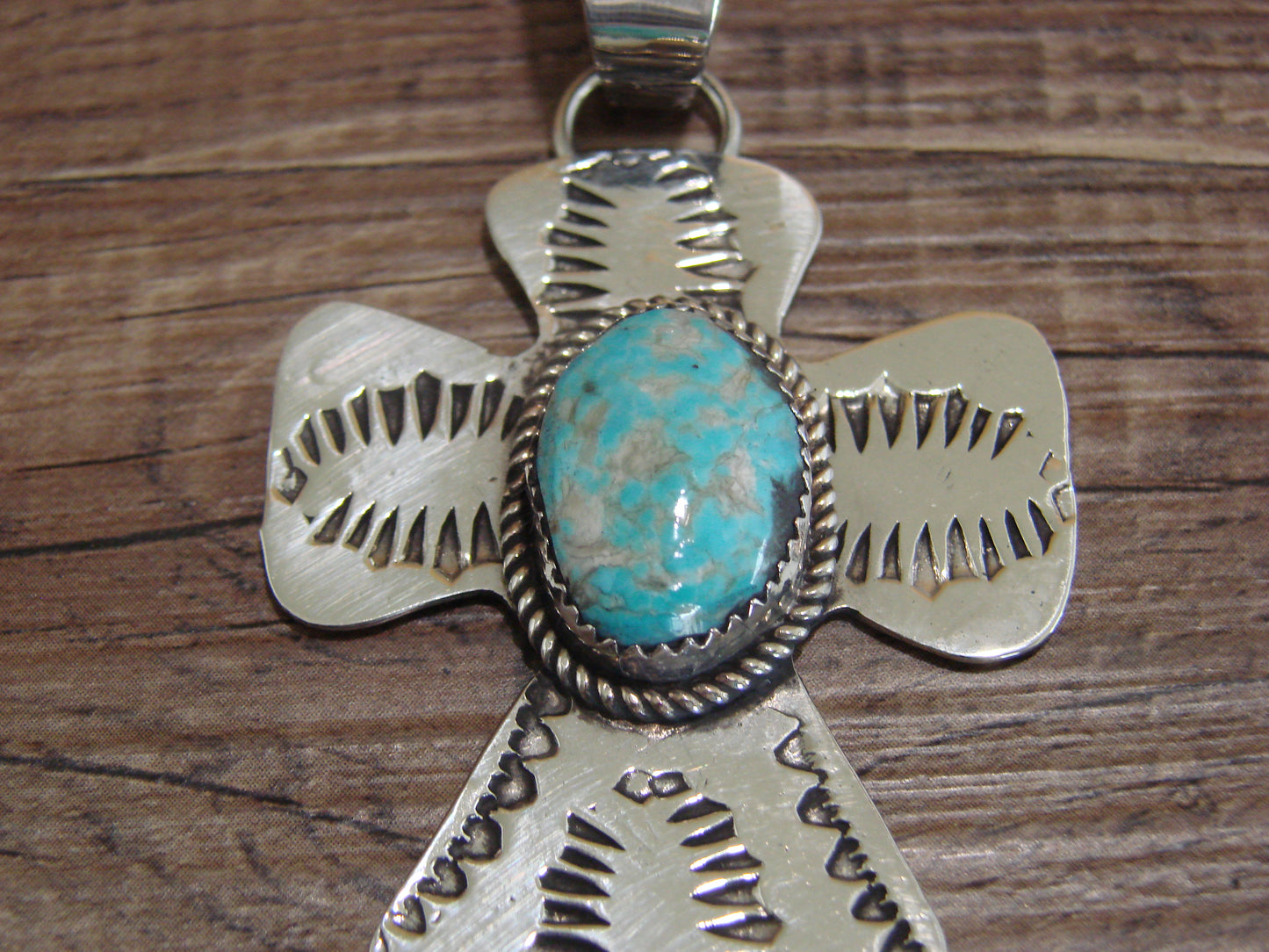 Navajo Nickel Silver & Turquoise Cross Pendant - Cleveland