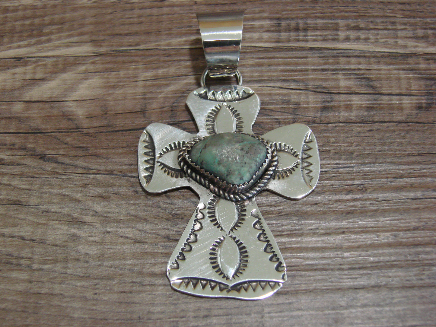 Navajo Nickel Silver & Turquoise Cross Pendant - Cleveland