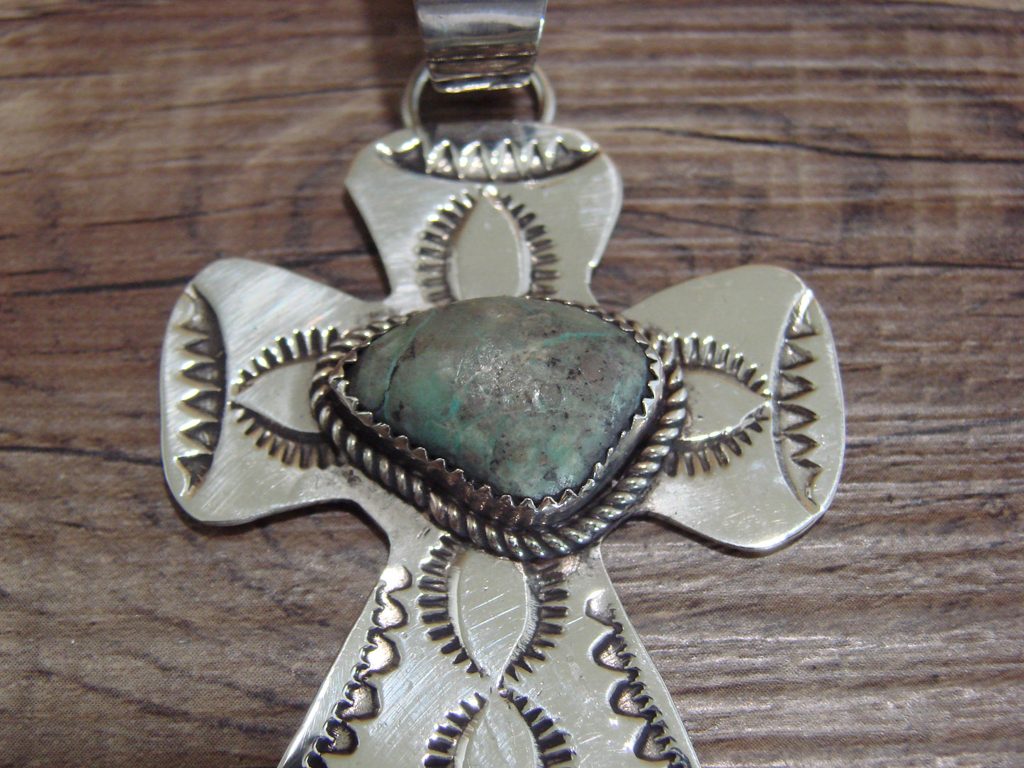 Navajo Nickel Silver & Turquoise Cross Pendant - Cleveland