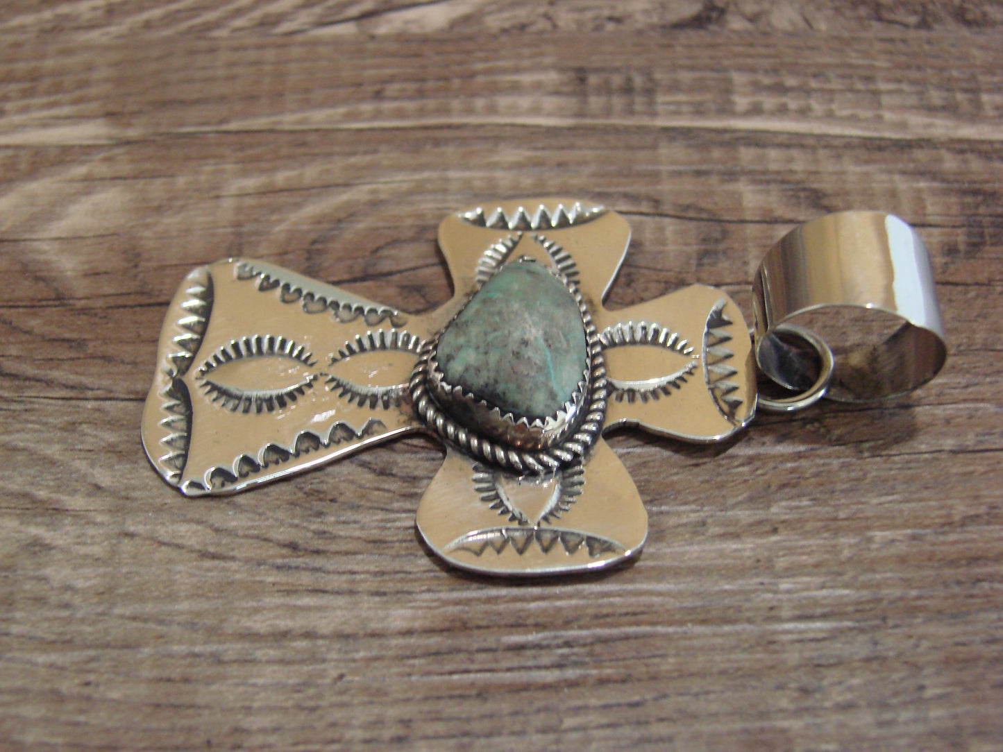 Navajo Nickel Silver & Turquoise Cross Pendant - Cleveland