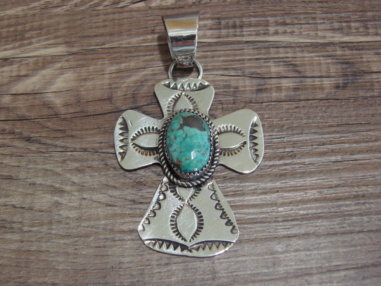 Navajo Nickel Silver & Turquoise Cross Pendant - Cleveland