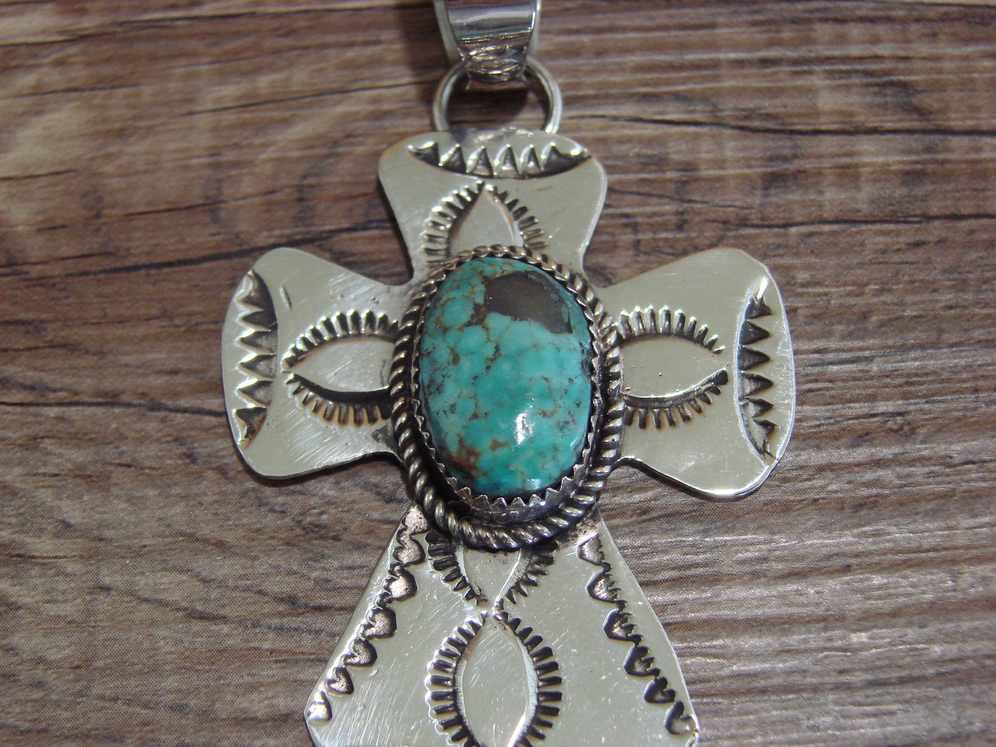 Navajo Nickel Silver & Turquoise Cross Pendant - Cleveland