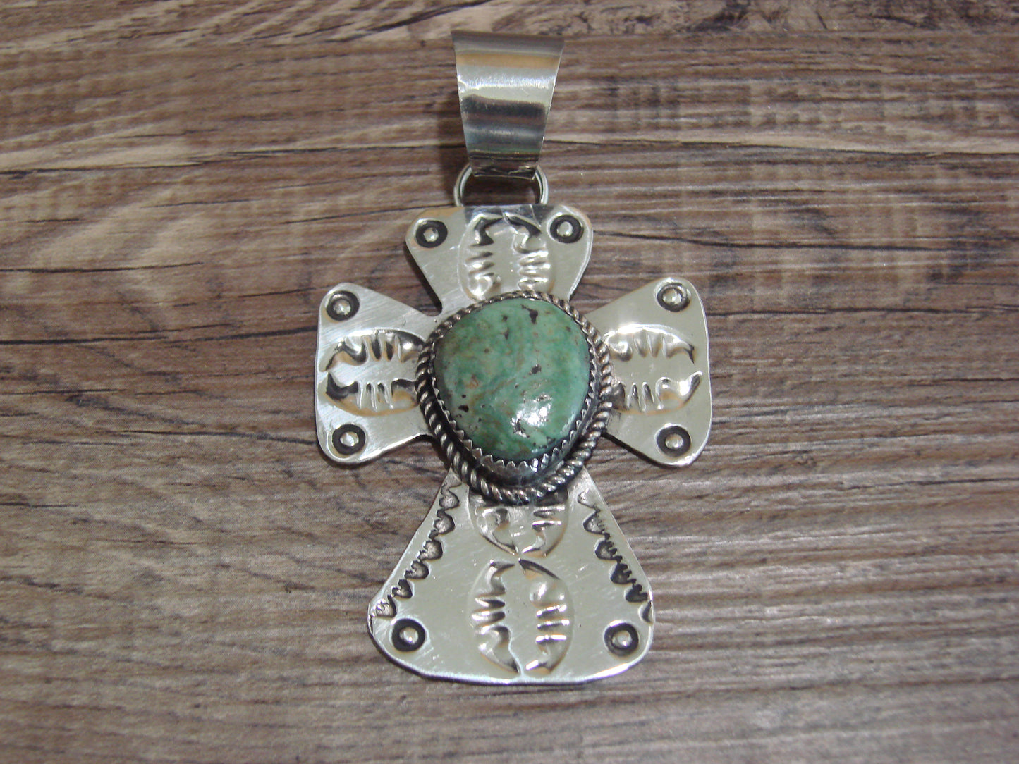 Navajo Nickel Silver & Turquoise Cross Pendant - Cleveland