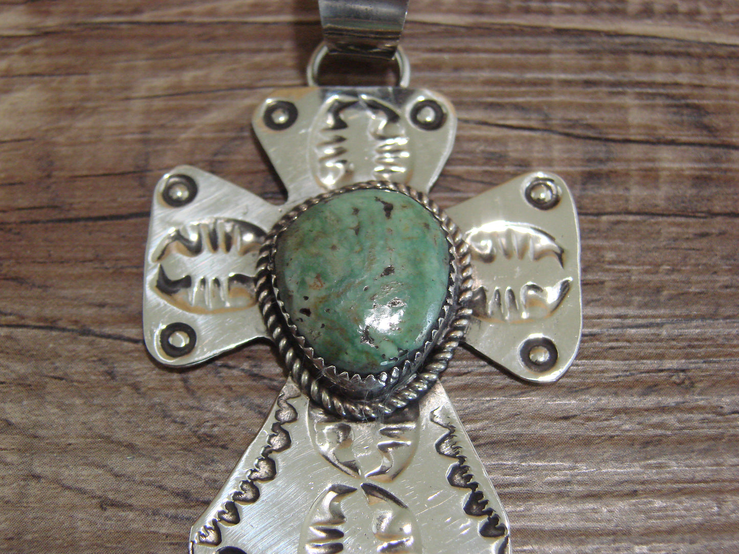 Navajo Nickel Silver & Turquoise Cross Pendant - Cleveland