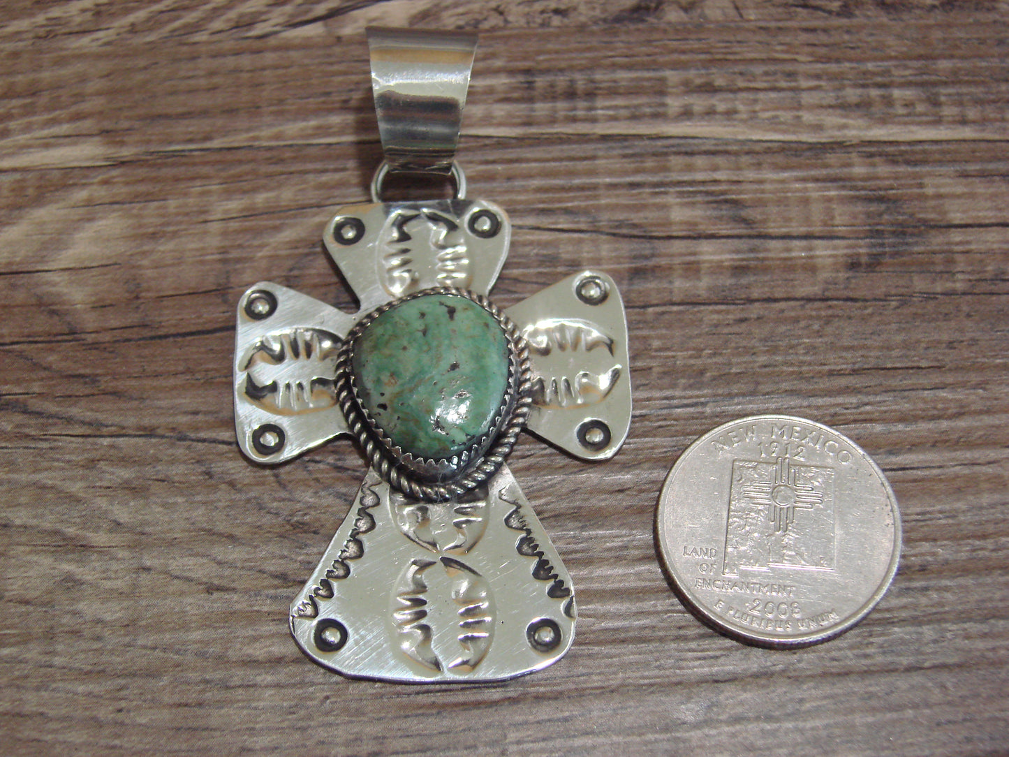 Navajo Nickel Silver & Turquoise Cross Pendant - Cleveland