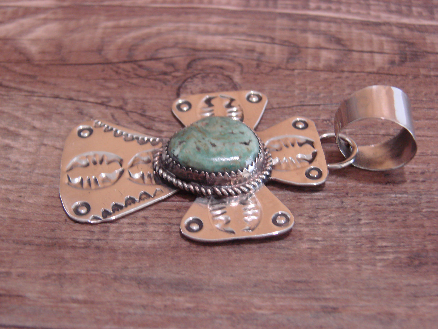 Navajo Nickel Silver & Turquoise Cross Pendant - Cleveland