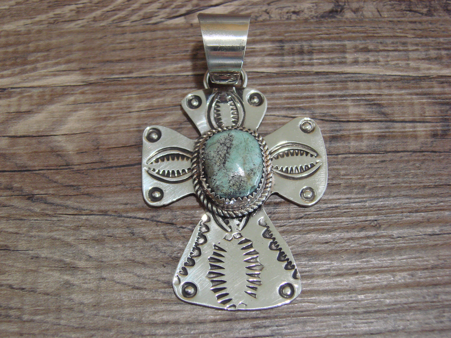 Navajo Nickel Silver & Turquoise Cross Pendant - Cleveland