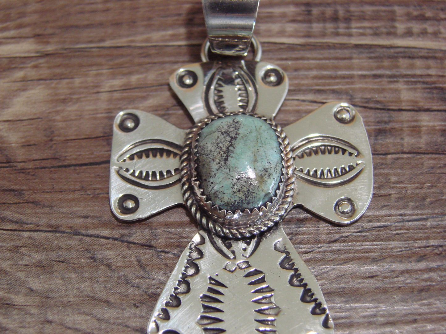 Navajo Nickel Silver & Turquoise Cross Pendant - Cleveland