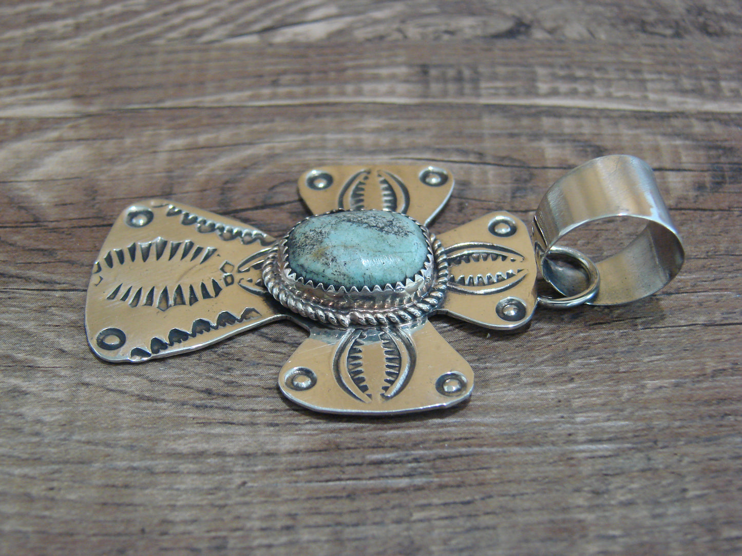 Navajo Nickel Silver & Turquoise Cross Pendant - Cleveland