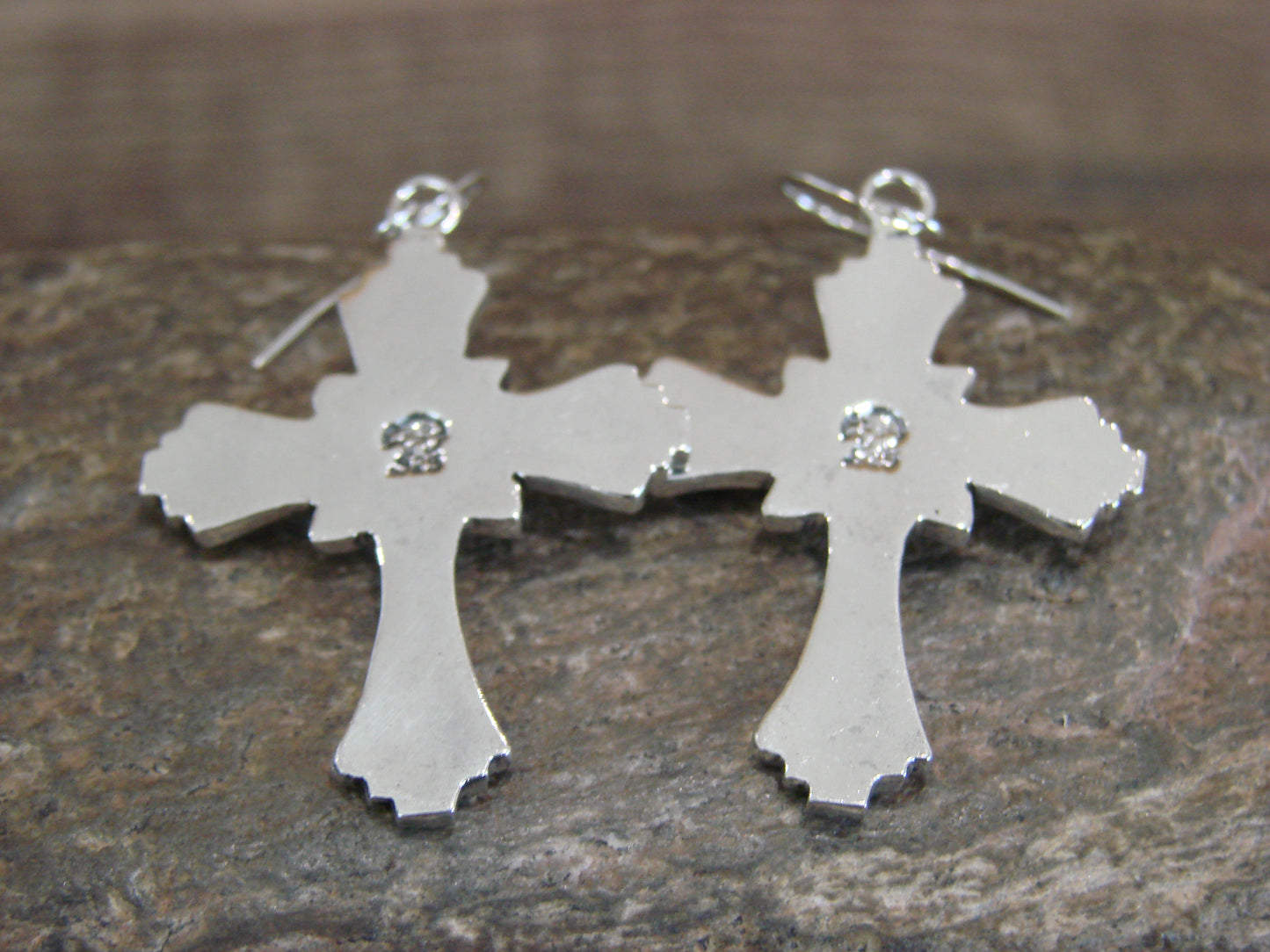 Navajo Indian Sterling Silver White Opal Cross Earrings by  L. Joe