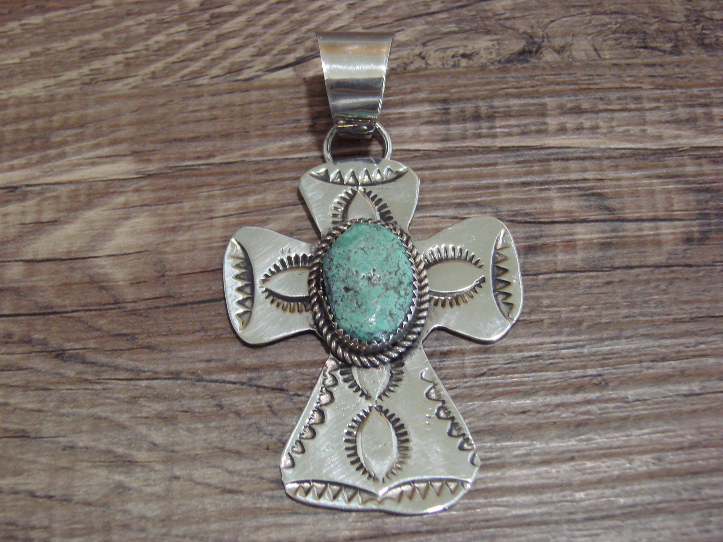 Navajo Nickel Silver & Turquoise Cross Pendant - Cleveland
