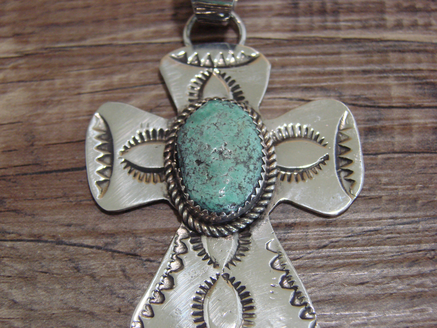 Navajo Nickel Silver & Turquoise Cross Pendant - Cleveland