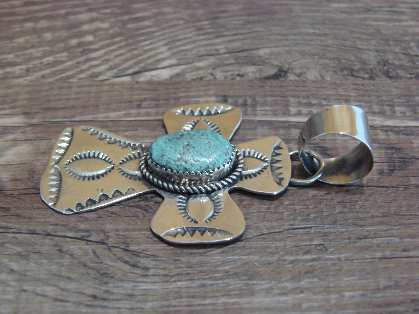 Navajo Nickel Silver & Turquoise Cross Pendant - Cleveland