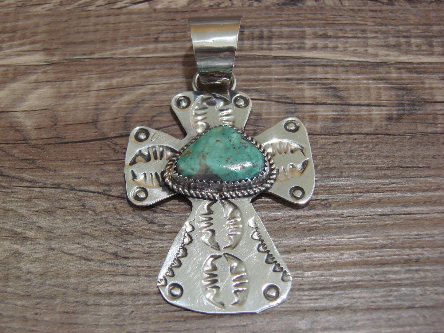 Navajo Nickel Silver & Turquoise Cross Pendant - Cleveland